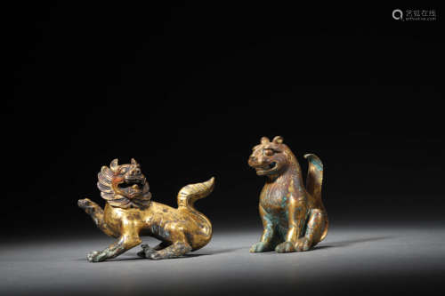 A Set Of Gilt Bronze Mythical Beasts Ornaments