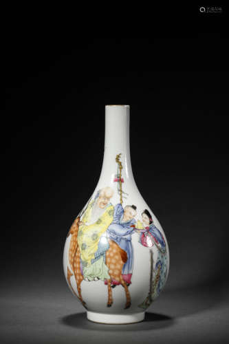 A Famille Rose Fu And Shou Vase, Qianlong Mark