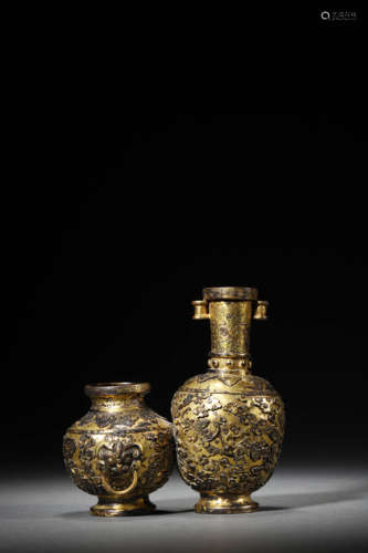 A Gilt Bronze Twin-Vases Ornaments