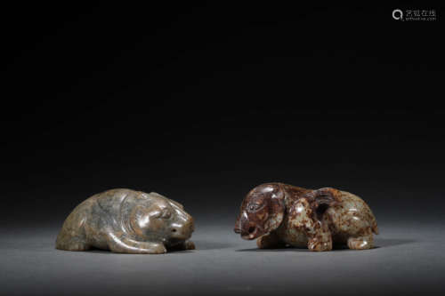 A Pair Of Stone Mythical Beasts Ornaments