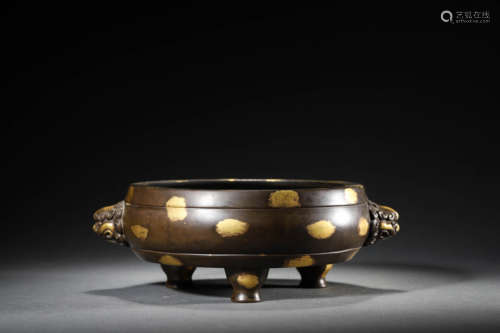 A Bronze Gold Splashed Censer