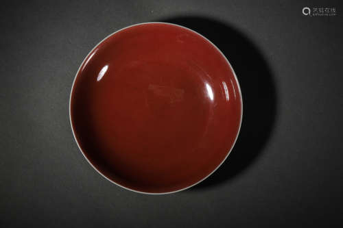 A Sacrificial Red Glaze Plate, Kangxi Mark