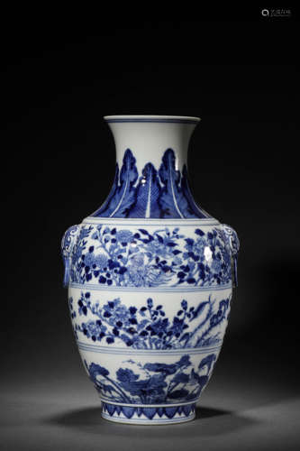 A Blue And White Flower Zun Vase