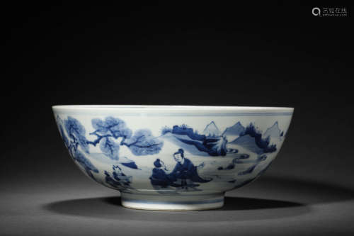 A Blue And White Figure Story Bowl, Chenghua Mark