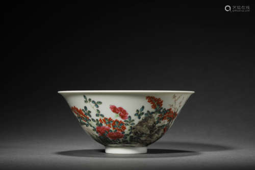 A Famille Rose Triple Rams Bowl, Jiaqing Mark