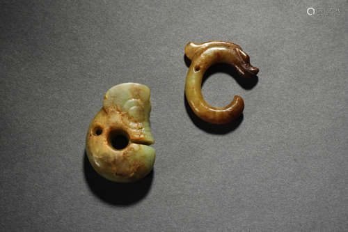 A Pair Of Russet Jade Dragons