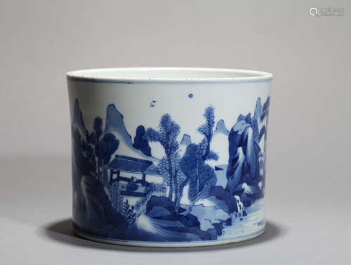 Blue landscape pen holder Chinese Qing Dynasty