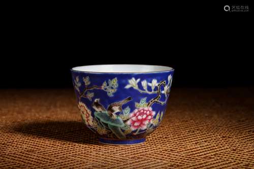 Flower and bird patterned porcelain cups Chinese Qing Dynast...