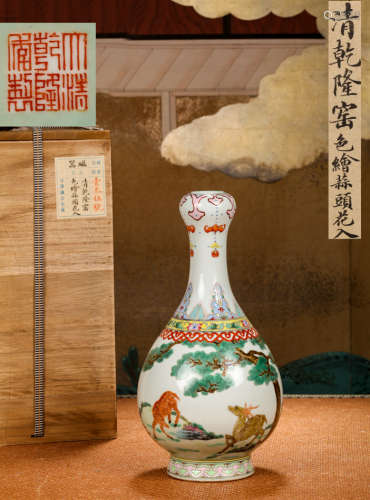 Colorful bottles depicting cranes and deer Chinese Qing Dyna...