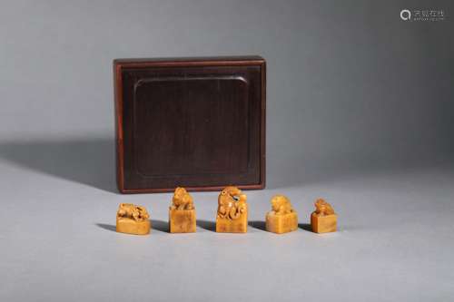 Yellow stone seal five pieces of Chinese Qing Dynasty