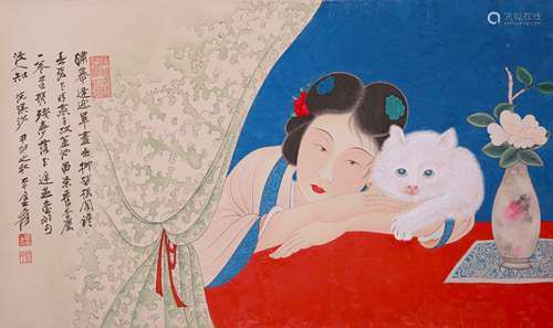 Zhang Daqian(張大千)Woman and cat