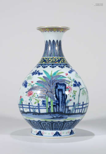 Blue and white bamboo porcelain vase Chinese Qing Dynasty