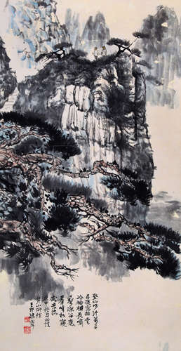 Liang Shunian(梁樹年)Stone pine tree pattern picture scroll