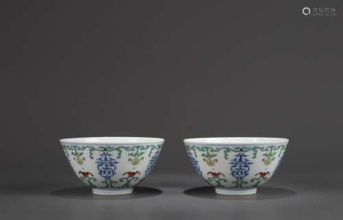 Painted flower pattern tea bowl two pieces Chinese Qing Dyna...
