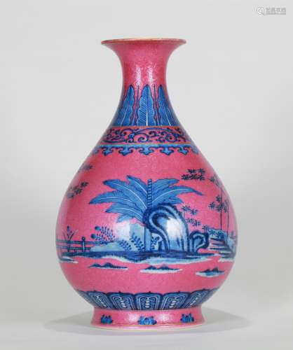 Painted bamboo porcelain vase of Chinese Qing Dynasty