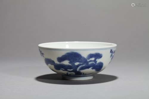 Blue flower tree pattern tea bowl Chinese Qing Dynasty