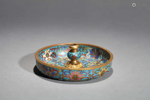 Cloisonne blue disc Chinese Qing Dynasty