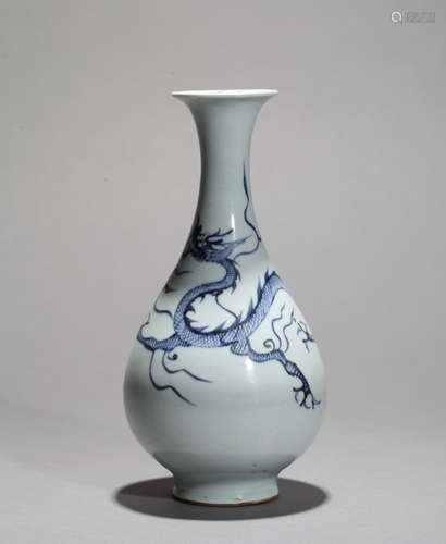 Vase decorated with blue and white dragon flower pattern Yua...