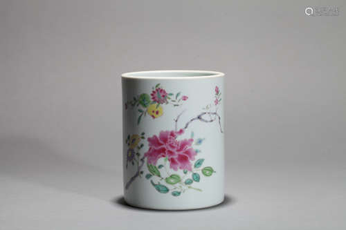 Flower porcelain pen holder Chinese Qing Dynasty