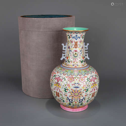 Colorful Double Ear Bottle Chinese Qing Dynasty