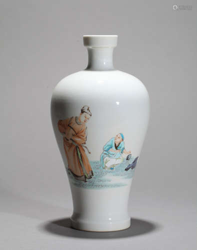 Pastel vases of historical figures from the Chinese Qing Dyn...