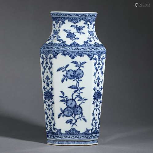 Blue and white fruit patterned porcelain vase Chinese Qing D...