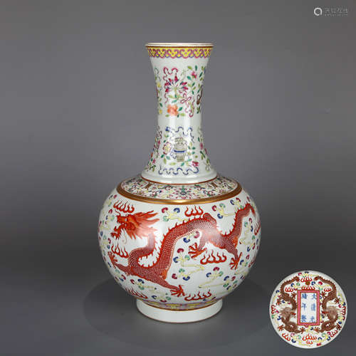 Pastel Dragon Phoenix porcelain vase Chinese Qing Dynasty