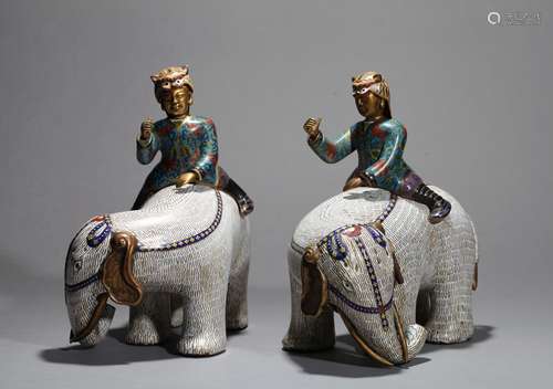 Cloisonne elephant two pieces Chinese Qing Dynasty