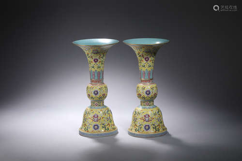 A pair of colorful flower goblets Chinese Qing Dynasty