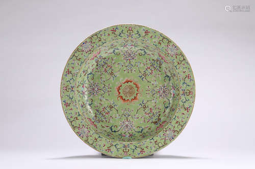 Green colored floral patterned plates Chinese Qing Dynasty