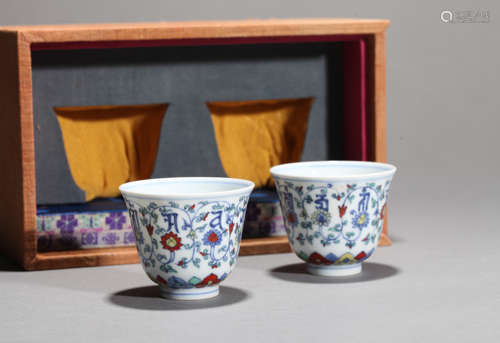 A pair of Sanskrit cups Chinese Qing Dynasty