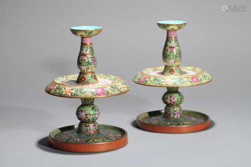 A pair of colorful patterned porcelain lamps Qing Dynasty