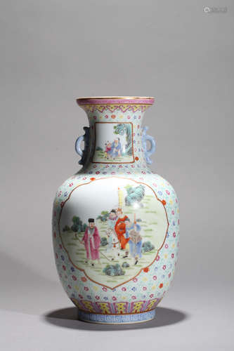 Colorful figure patterned porcelain vase Chinese Qing Dynast...