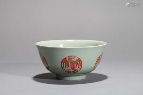 Red Phoenix Pattern Bowl Chinese Qing Dynasty