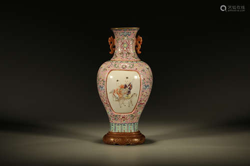 Famille Rose Character Pattern Porcelain Vase