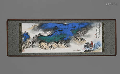 Chinese Landscape Painting with Wood Frame, Zhang Daqian Mar...