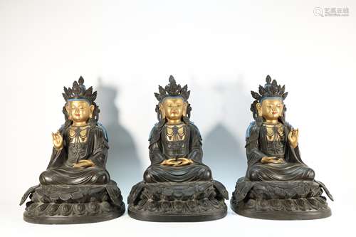 Group of Three Gilt Bronze Buddha Figure