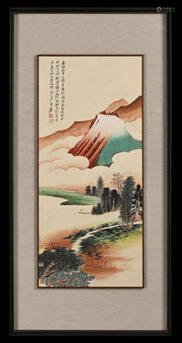 Chinese Landscape Painting with Wood Frame, Zhang Daqian Mar...