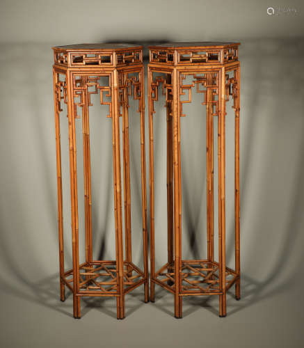 Pair of Chinese Bamboo Flower Table