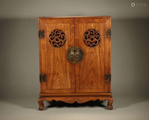 Huanghuali Wood Carved Dragon Pattern Cabinet