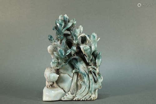 Jadeite Flower with Bird Figure Ornament