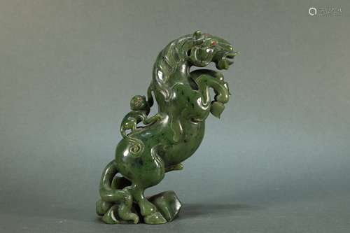 Green Jade Horse with Monkey Figure