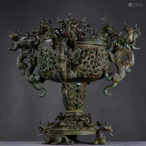 Chinese Bronze Beast Pattern Pot Ornament