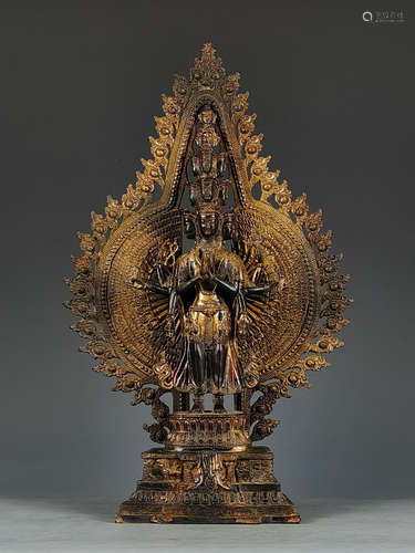 Gilt Bronze Eleven Face Guan Yin Figure