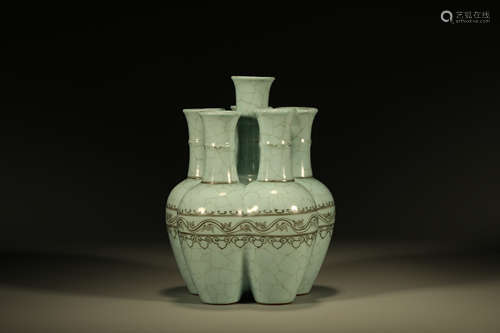 Grey Glazed Five Mouth Porcelain Vase