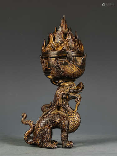 Gilt Bronze Kilin Incense Burner