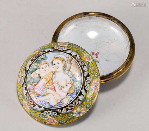 Drawing Enameled Character Pattern Bronze Lid Box