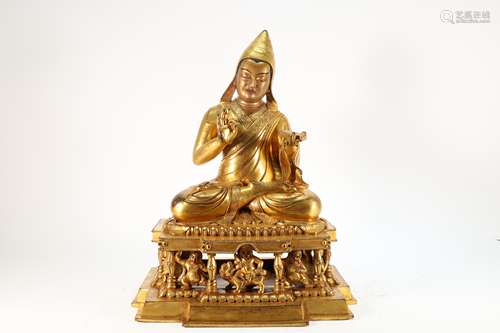 Gilt Bronze Guru Figure Statue