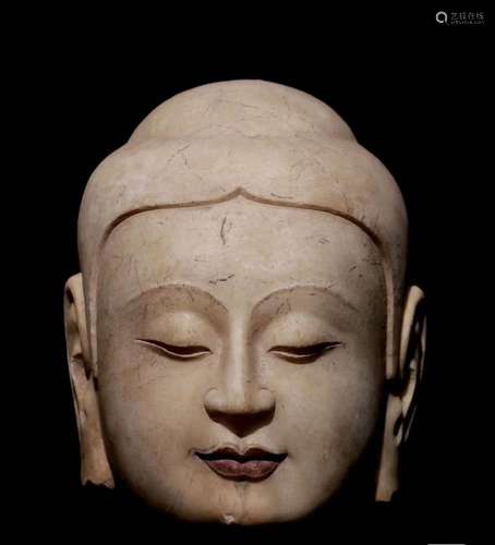 White Stone Buddha Head Figure