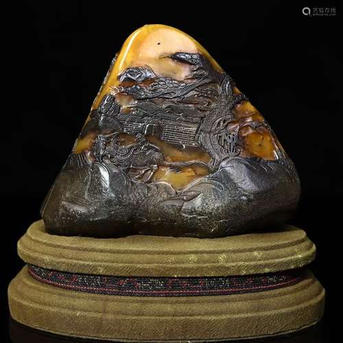 Shoushan Tianhuang Character with Landscape Pattern Stone Se...